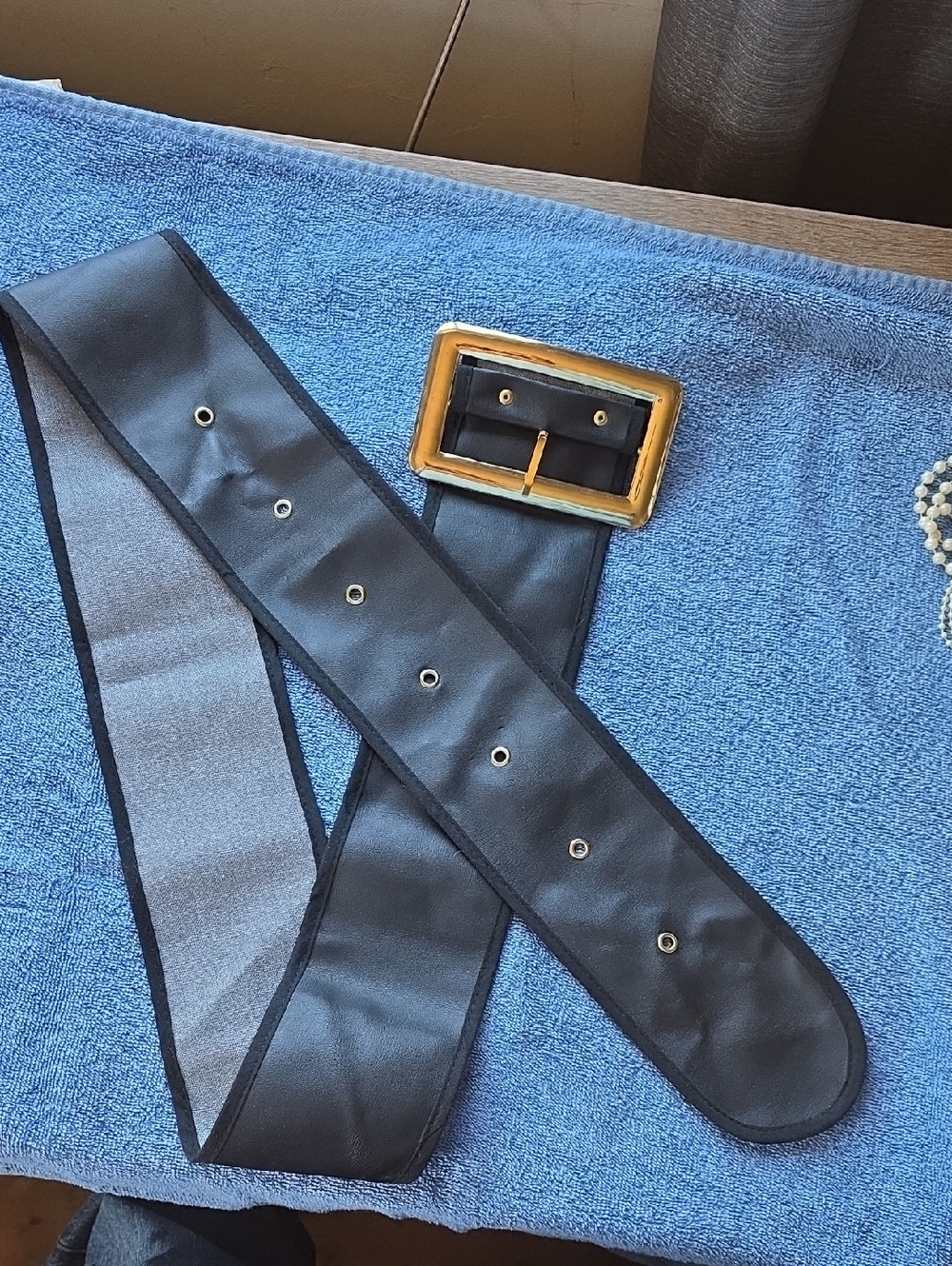 Wide Black Belt with Gold Rectangular Buckle